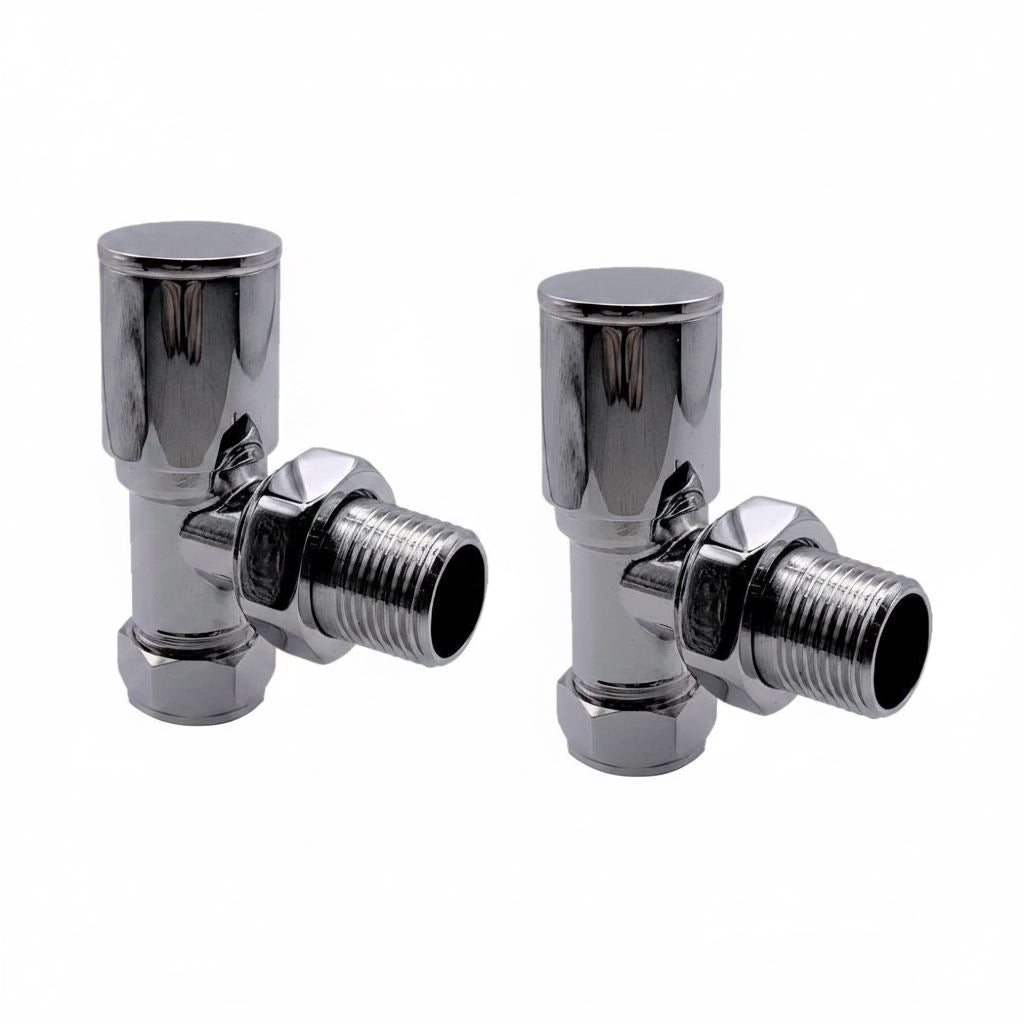 2 x Kartell Chrome Radiator Valves Angled Pair 15mm Manual Control