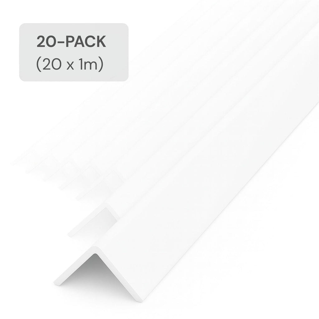 20 Pack White 1 Metre UPVC Plastic Rigid Angle 25 x 25mm Corner Cover Trim 90 Degree