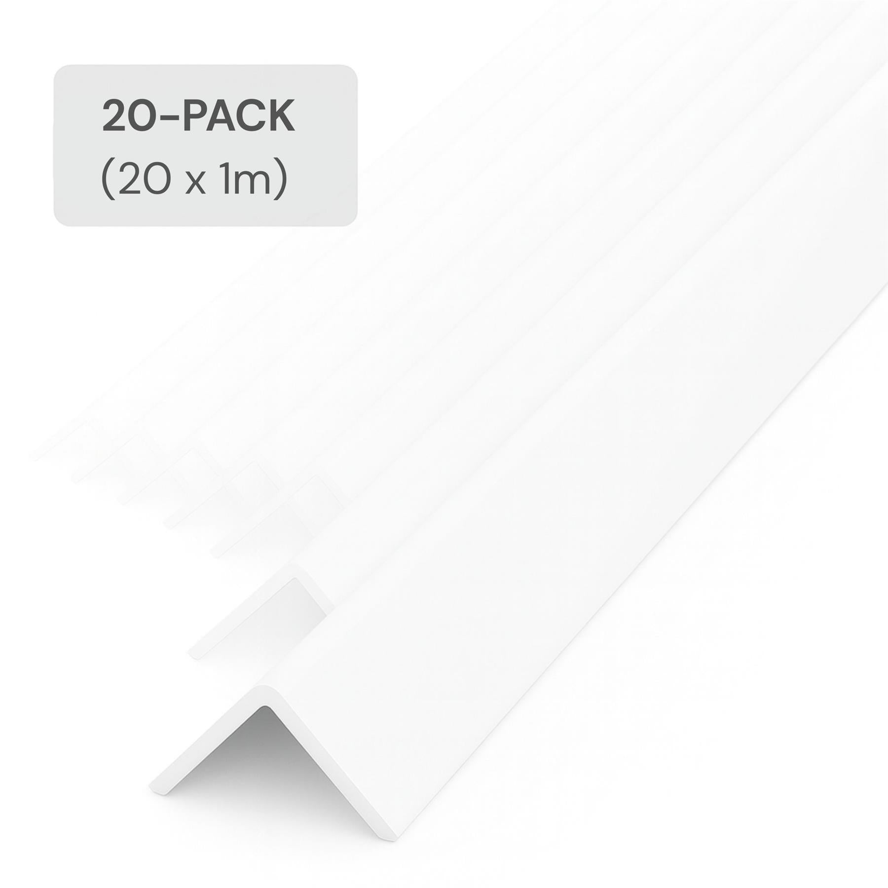 20 Pack White 1 Metre UPVC Plastic Rigid Angle 25 x 25mm Corner Cover Trim 90 Degree