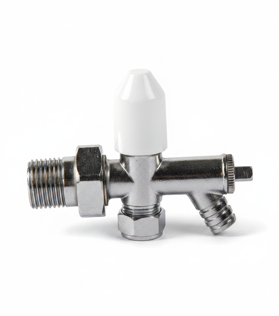 4 x 10mm Drain Off Valve Chrome - 1/2" BSP Radiator Drain Cock with White Handle & Hose Tail