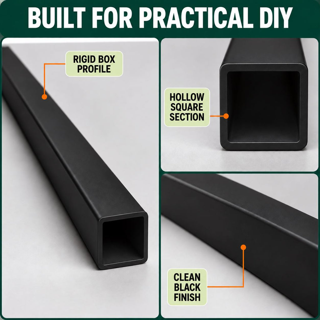 25mm Black PVC Box Section 1 Metre Length