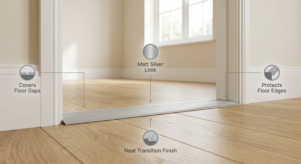 5 x Matt Silver Wide Cover Strip Floor Transition 38mm x 89.5cm