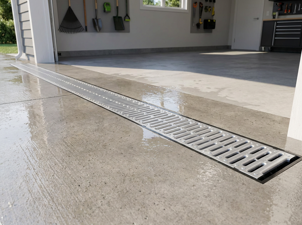 Manthorpe Silver Drain Channel and Grate, Heavy Duty Outdoor and Indoor Trench Drainage System for Driveways, Patios, and Garages