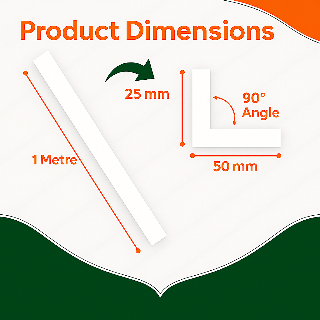 5 x White Unequal Angle 50mm x 25mm x 1  Metre