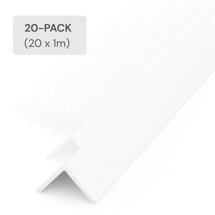 20 Pack White 1 Metre UPVC Plastic Rigid Angle 10 x 10mm Corner Cover Trim 90 Degree