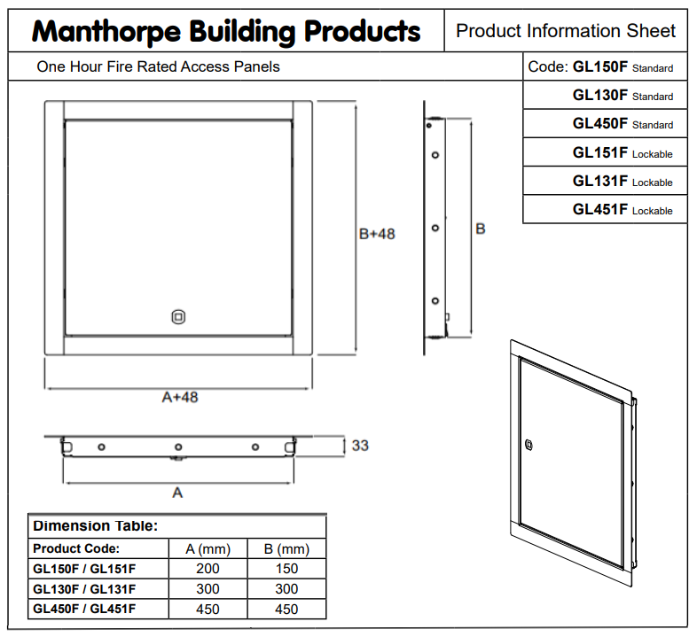 Manthorpe Lockable Fire Rated Access Panel – 1 Hour Rated, Flush Fit, White Plastic Inspection Hatch for Ceilings & Walls