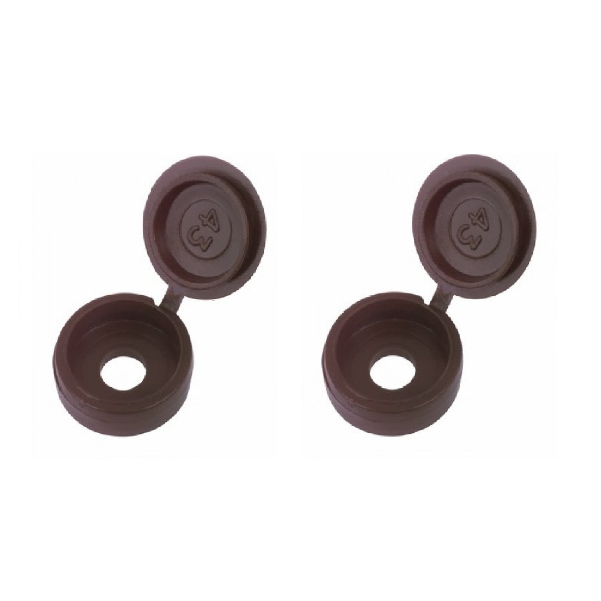 100 x Snap-On Brown Plastic Screw Cups with Hinged Covers