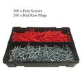 400 x Pozi Screws & Red Raw Plugs, 8 x 1½" Twin Thread