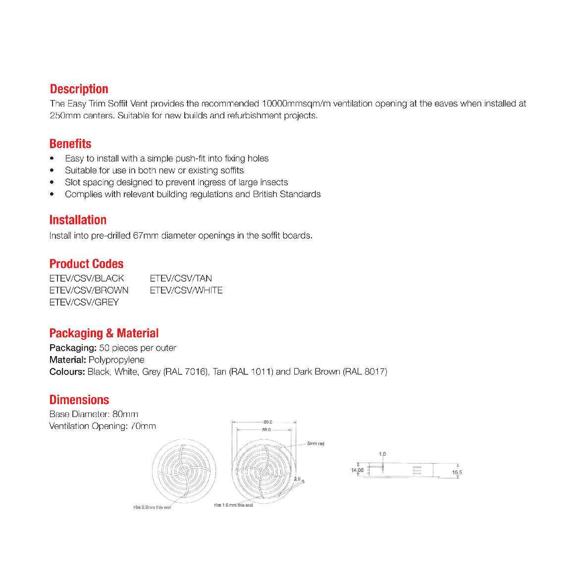 Grey Plastic 70mm Round Soffit Air Ventilation Roof Discs <br> Menu Options