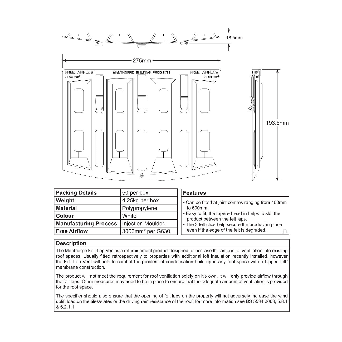 Felt Lap Vents Prevents Loft roof Condensation<br> Menu Options