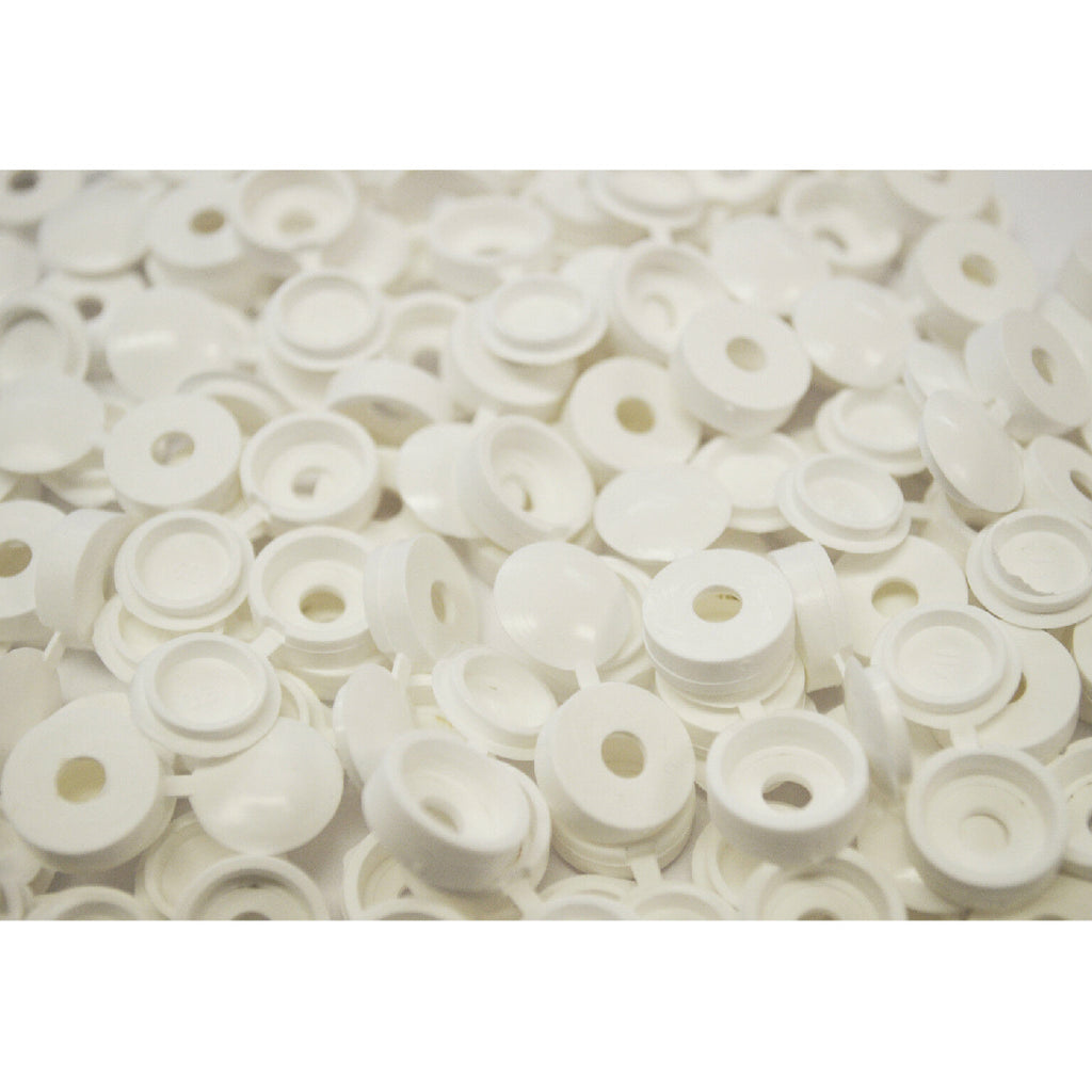 80 x White Fold Over Plastic Hinged Screw Caps / 17mm Large Cups