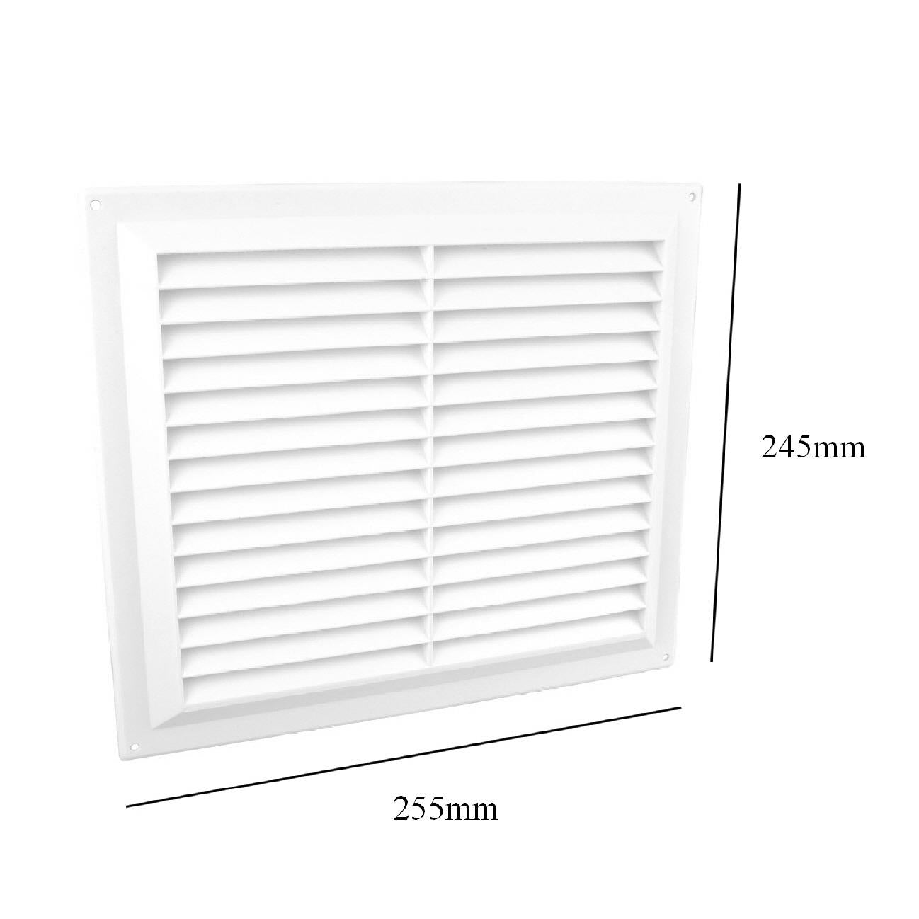 9" x 9" White Plastic Louvre Air Vent Grille with Flyscreen Cover
