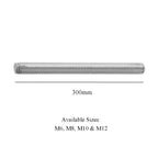 10 x Threaded Steel Metric 300mm Screwed Rods BZP