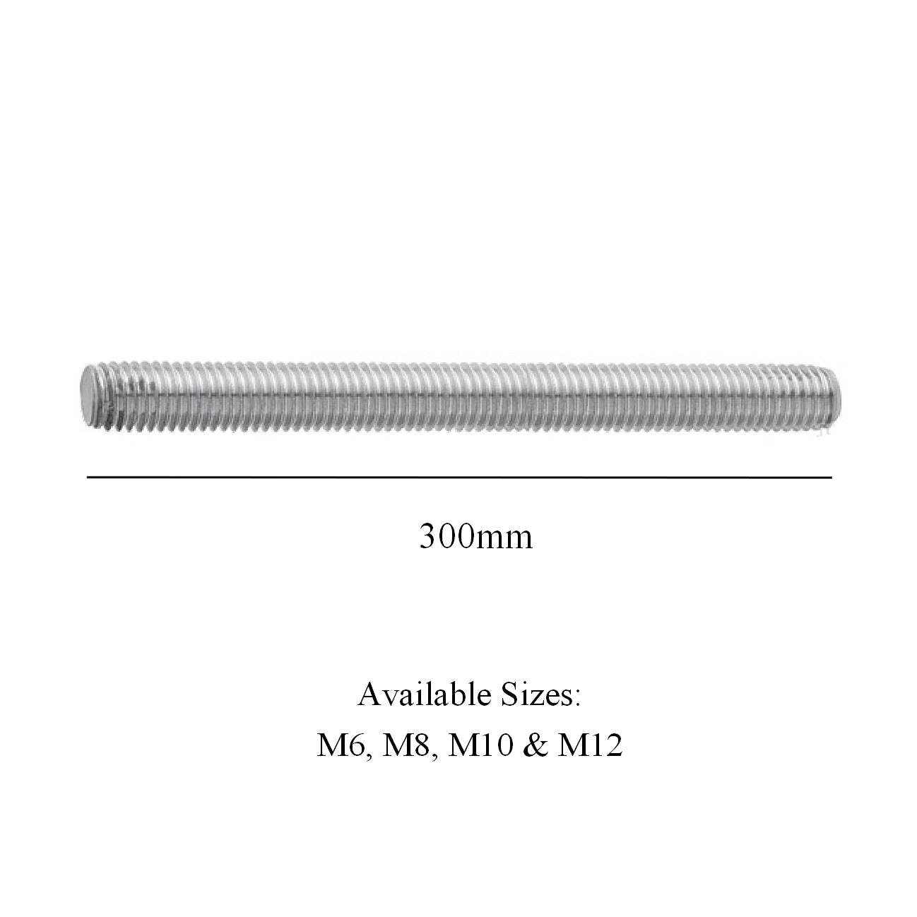 10 x Threaded Steel Metric 300mm Screwed Rods BZP