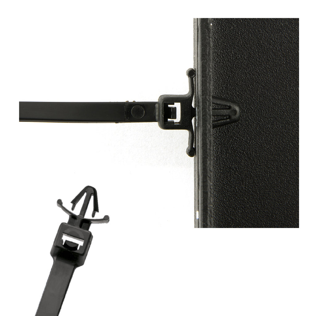50 x Black Push Mount Winged Cable Ties 100mm x 2.5mm