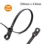 100 x Black Screw Mount Cable Ties 200mm x 4.8mm