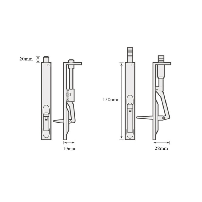 Flush Bolt Door Lock, Polished Brass, 150mm Lever Slide Locking Action