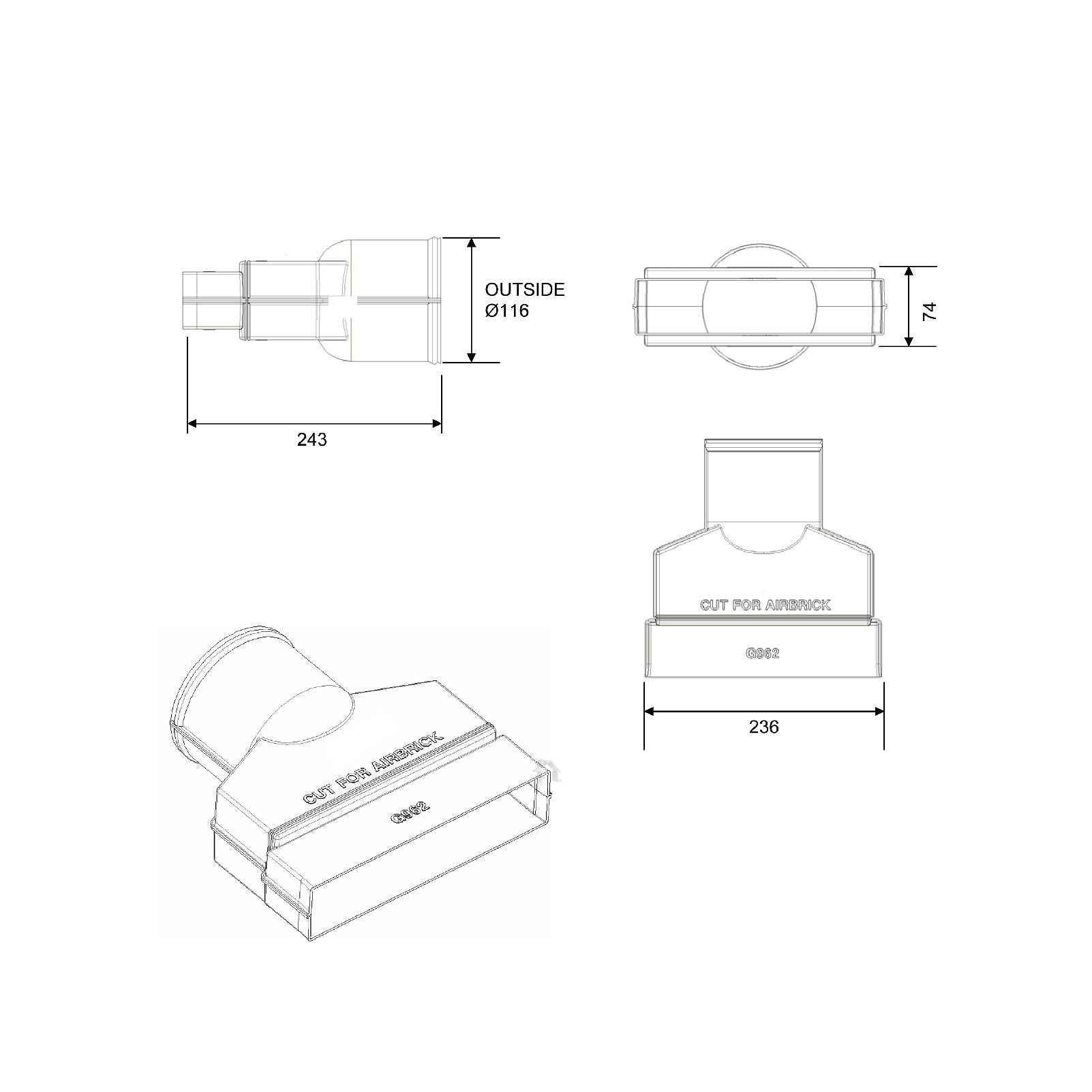Telescopic Adjustable Underfloor Cavity Wall Vents with Airbricks G960