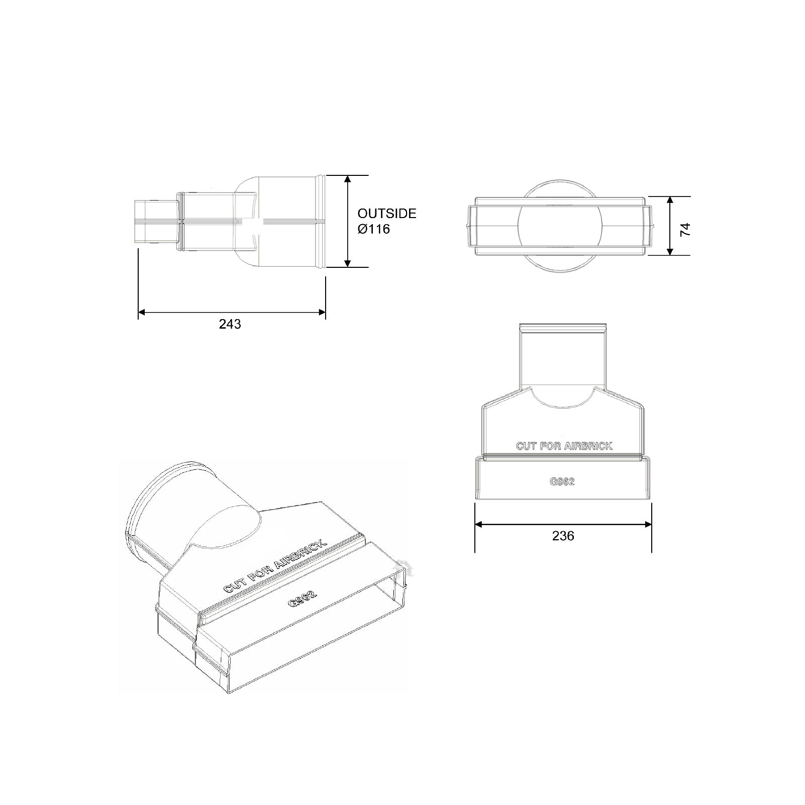 Manthorpe Remote Void Sleeve for Underfloor Telescopic Vents G962