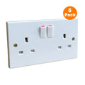 5 x White Double Wall Sockets 2 Gang Square Edge Trade Pack