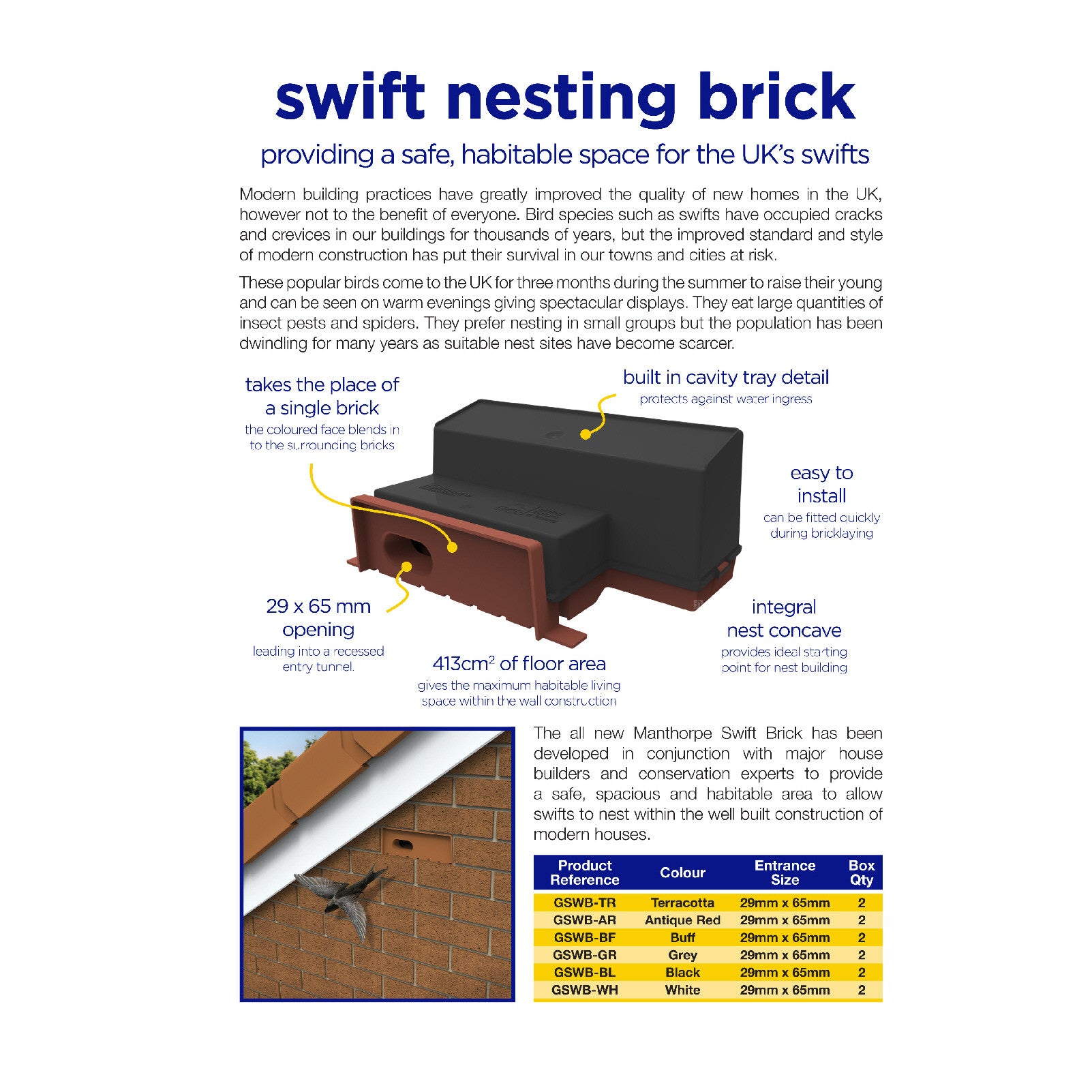 Swift Nesting Brick Box / Buff Breeding Bird House